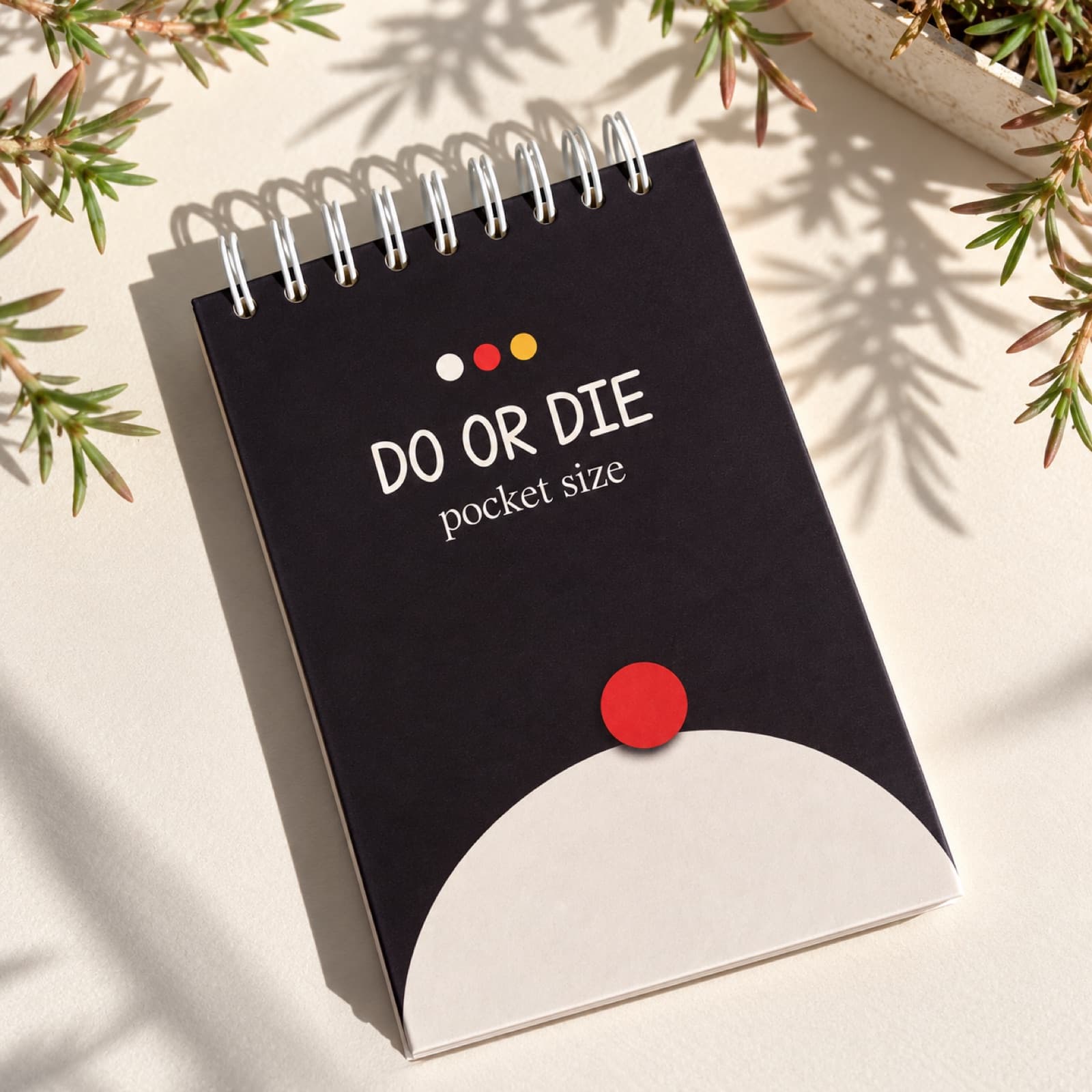 Do or Die pocket-size to-do pad with a black cover and a red dot