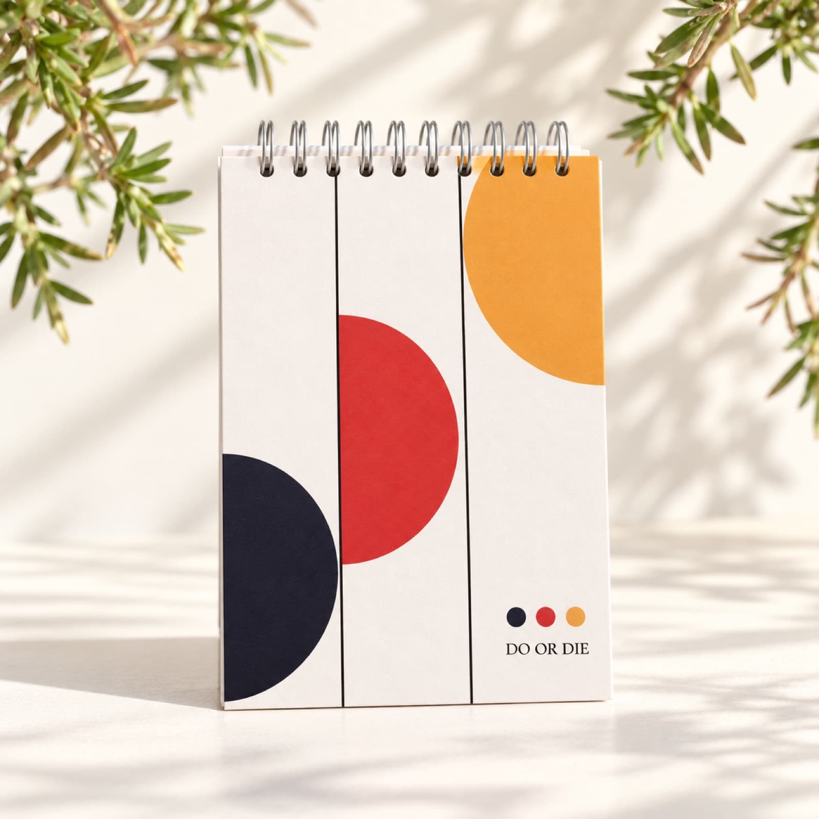 Do or Die to-do pad with a white cover of navy, red, and yellow half circles